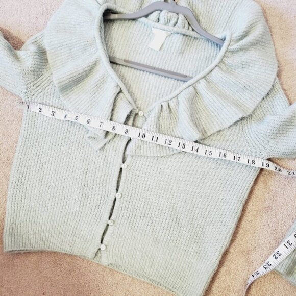 H&M Sage Ruffle Coquette Y2K Crop Romantic Cardigan S - Picture 5 of 7
